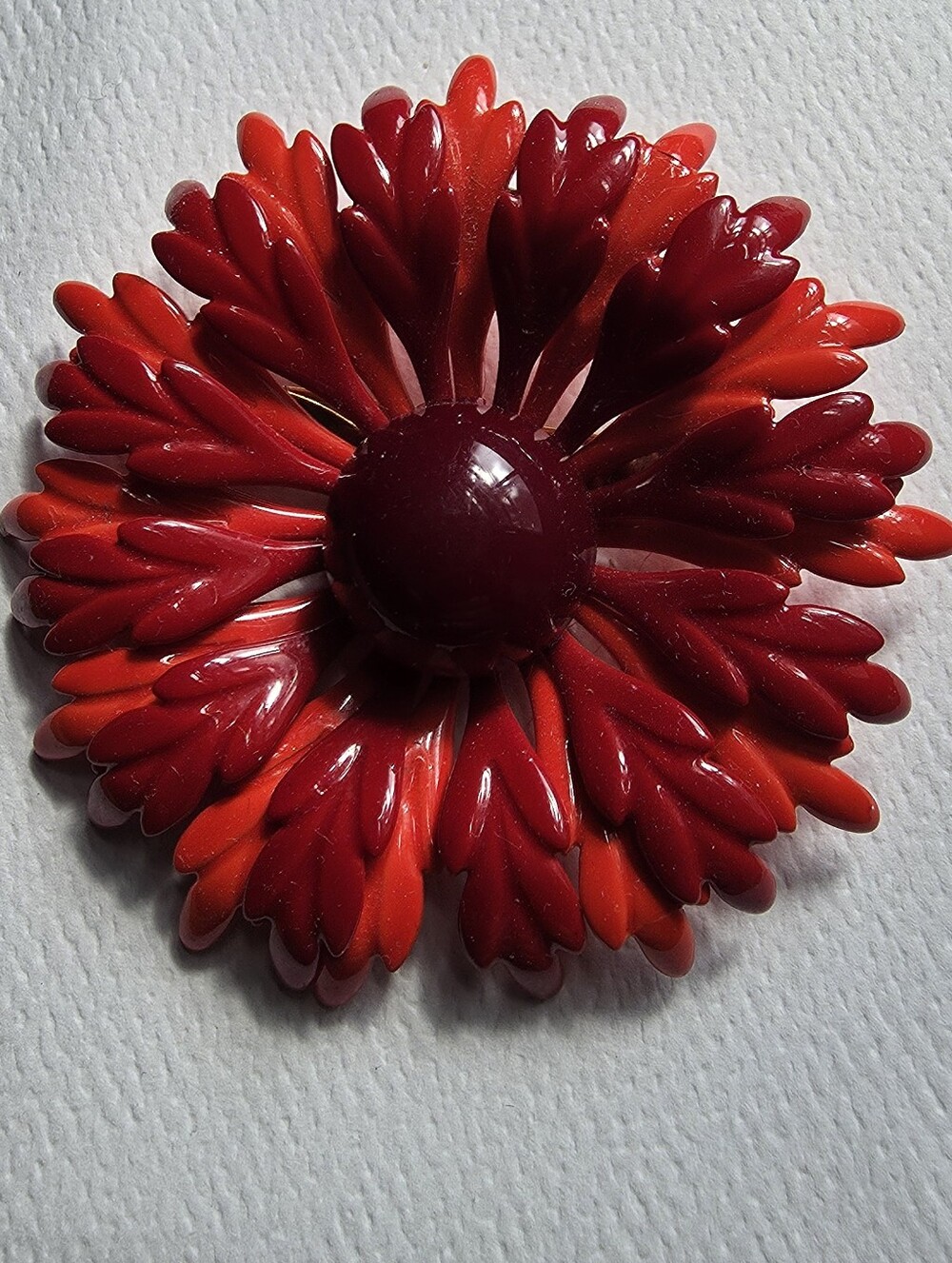 Vintage 1960s Metal Flower Brooch, Red, Pink Two Tone Pin.